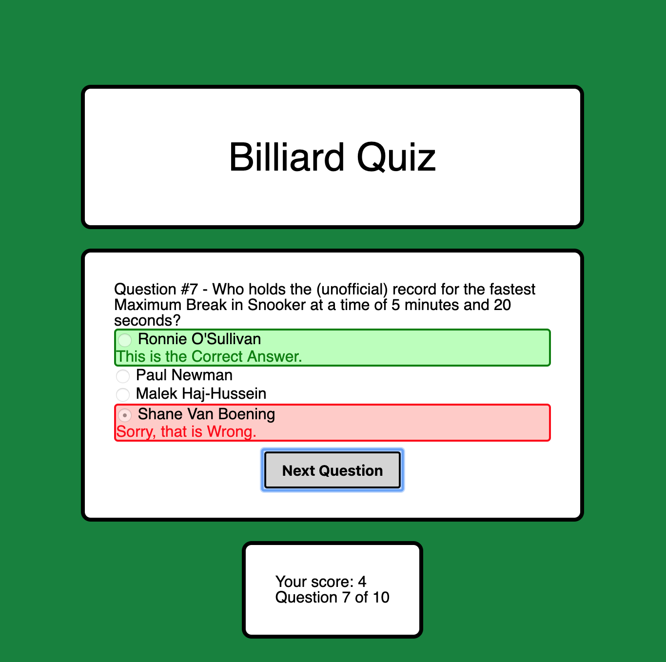 Pool Quiz Project Screenshot
